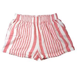 ady p Women's Pink and White Linen Blend Multi-Striped High Waisted Shorts